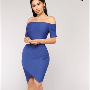 Blue off- the shoulder dress